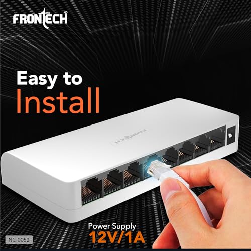 Image of FRONTECH 8 Port Gigabit Ethernet Switch | 10 /100 /1000Mbps | Plug & Play LAN Hub for Router, Computer, Gaming Console, Printer & IP Camera | Wall Mountable | Hi-Speed Network Switch (NC-0052)