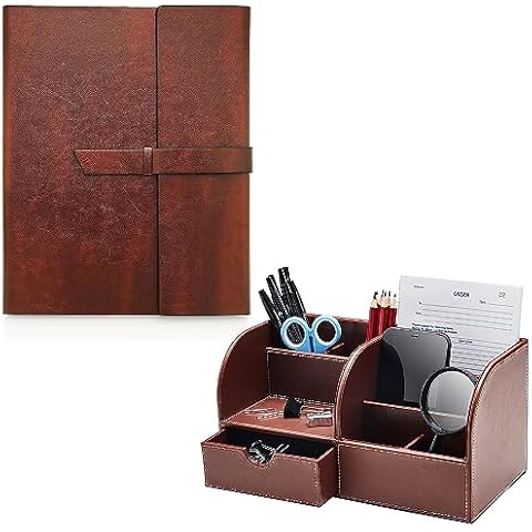 GALLAWAY LEATHER Padfolio, and Desk Organizer Bundle - Brown Cover