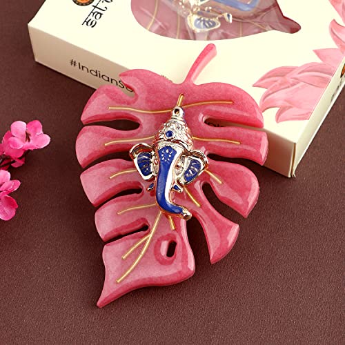 SATVIK 1Pc Resin Pan Patta Ganesh Decorative Wall Hanging Showpiece Lord Ganesha on Leaf Home Decor Indian Housewarming Return Gift bulk Good Luck Ganesha Face Sculpture Figurine Pooja Decoration Item