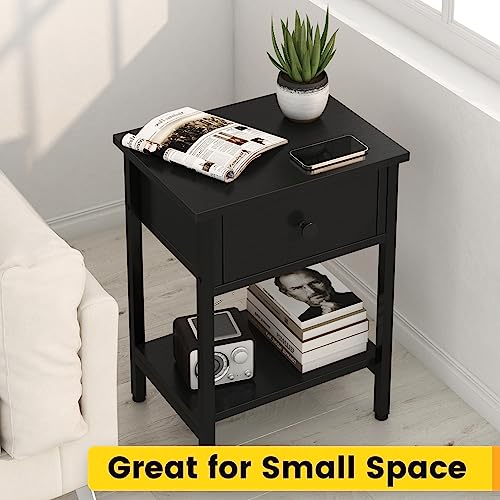 Nightstands-Set-of-2-with-Drawers-Bedside-Table-Set-of-2-with-Storage-Shelf-Heavy-Duty-End-Side-Table-for-Living-Room-Bedroom-Small-Space-Sofa-Couch-Wood-Metal-Night-Stand-Easy-to-Assemble-Black