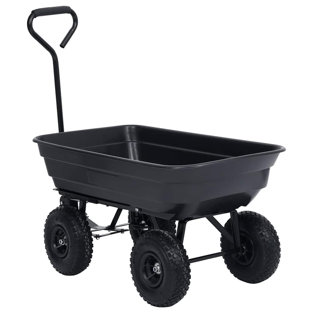 Garten Kippwagen 75 L 300 kg Schwarz Stahlrahmen PU Gummiräder Transportkarre für Gartenarbeit Schubkarre mit Kippfunktion