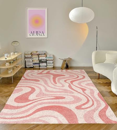 Retro Rose Groovy Wave Area Rug 120x180cm Modern Trendy Home Decor for Bedroom & Living Room Large Surface Stylish Indoor Carpeting
