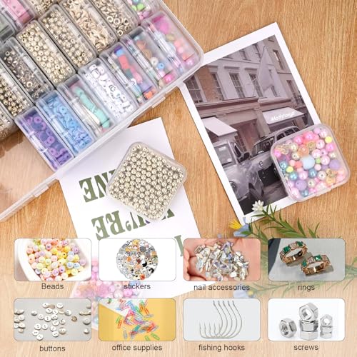 Image of 30-Piece Bead Organizer Box, Clear Plastic Storage Containers, with Hinged Lids, Stackable Mini Boxes, for Jewelry and Crafts