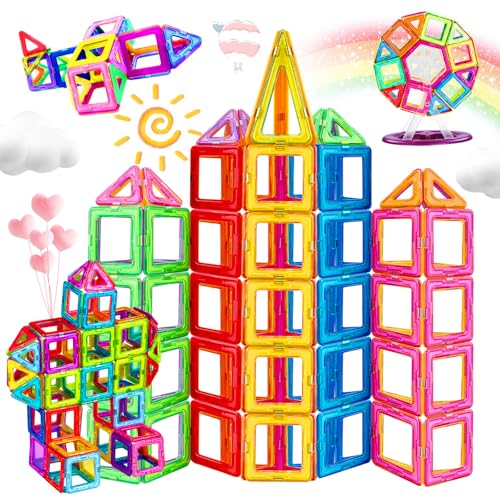 HISHOPTOY Magnetische Bausteine 120 Teile Magnetspielzeug Kinder Lernspielzeug ab 3 4 5 6 7 8 Jahre Magneten Spielzeug Geschenk für Junge Mädchen Bauklötze