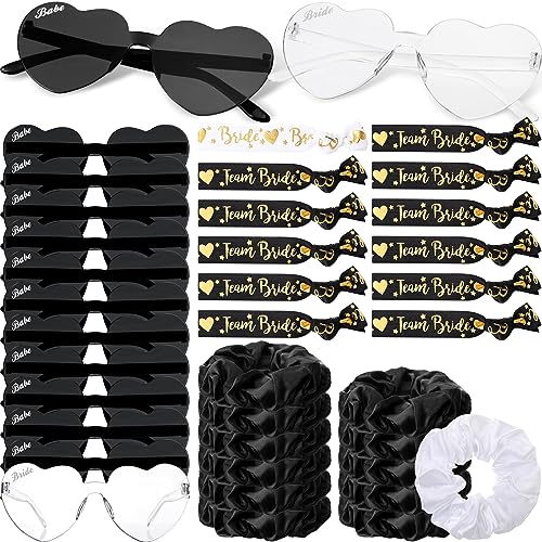 Kanayu 12 Sets Bachelorette Party Decorations Bachelorette Sunglasses Satin Bridesmaid Scrunchies Wristbands for Bridesmaids