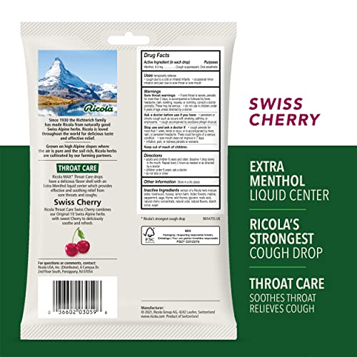Ricola Max Swiss Cherry Throat Care Large Bag | Cough Suppressant Drops | Dual Action Liquid Center | Soothing Long-Lasting Relief - 34 Count (Pack Of 1) #TOP2