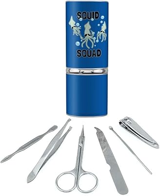 Squid Squad Ocean Aquatic Funny Humor Stainless Steel Manicure Pedicure Grooming Beauty Care Travel Kit