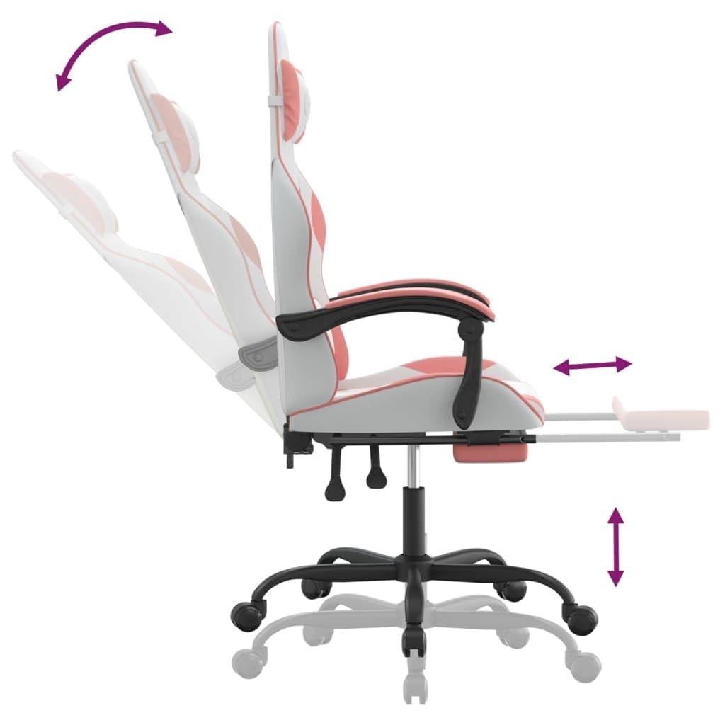 Tomostar Chaise Gaming, Chaise de Jeu Fauteuil Gamer Fauteuil de Bureau avec Repose-Pied Blanc et Rose Similicuir