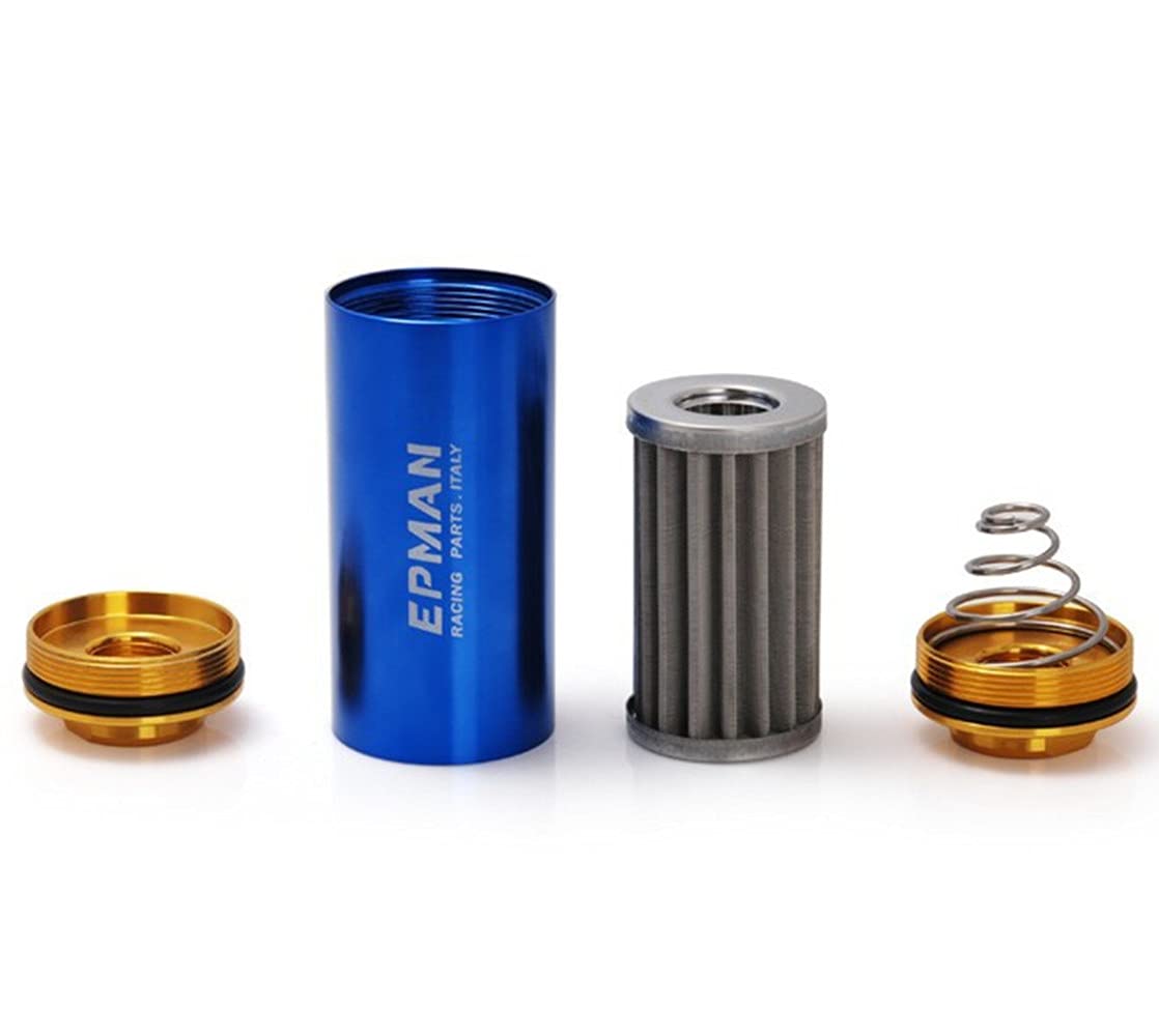 Epman Filtre à carburant universel Jdm Sport High Flow Racing avec élément 100 microns 8,6 mm/AN6/AN8/AN10 (bleu, AN10)