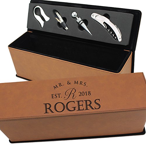 Product Image of the The Wedding Party Store Custom Wine Box - Anniversary Couples Wedding Wine Box Bottle Holder - Personalized and Engraved (Rust)