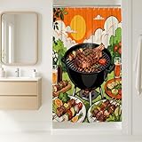 Duschvorhang für Grillstall, Outdoor, Sommer, Steak, Gemüse, Sommer, Orange, Polyester, wasserdicht, Klauenfußwanne, Duschvorhänge für Zuhause, Badezimmer, Toilette, Hotel, Dekoration, 91,4 x 183,9 cm