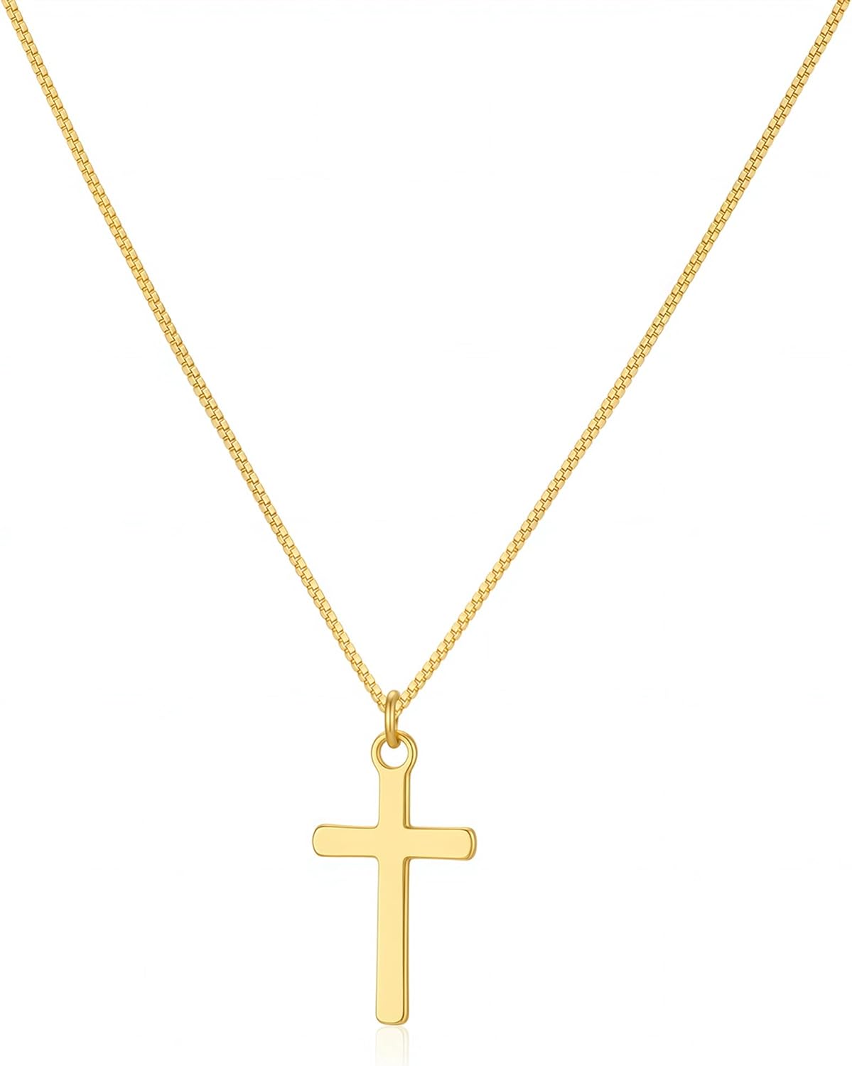 Rotnso Dainty 14K Gold Plated Cross Necklace for Women - Small Choker Pendant, Hypoallergenic Faith Jewelry, Easter Baptism Gift