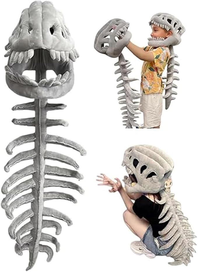 Conjunto de disfraz de esqueleto de dinosaurio, esqueleto de felpa de dinosaurio, diadema de calavera de dinosaurio y disfraz de columna vertebral para disfraces, fiestas