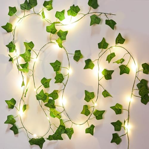 2 Pack 6.56ft Ivy with Fairy Lights - Artificial Vine Garland for Home, Kitchen, Garden, Office, Wedding, Wall Decor (Green, Battery Operated)
