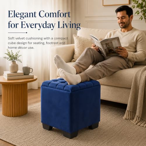 Image of ShadowKart Velvet Cube Ottoman | Seating Stool for Living Room | Soft Cushioned Footrest Stool with Durable Plastic Legs | Multipurpose Seating & Pouffe Home Decor, 12x12x14 inch (Royal Blue)