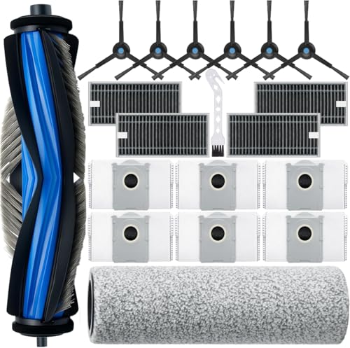 Image of Bluearks 19Pcs Compatible with Ecovacs Deebot X8 Pro Omni,Yeedi S14 Plus Vacuum Cleaner Accessories Kit,1 Rubber Main Brush 1 Mop Roller 6 Side Brush 4 Hepa Filters 6 Vacuum Bags