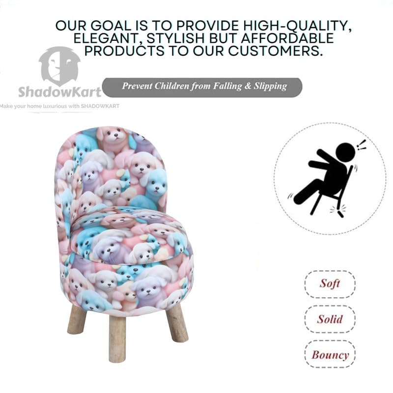 Image of Ottoman Kids pouffe Small Stool for Baby Chair Study Table Stool for Kids Room Baby Sofa Stepstool Children Cartoon Wooden Chair, 14x26 Inch, Puppy Dog