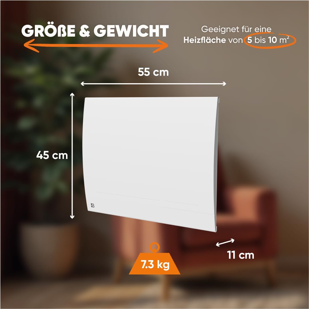 BESTHERM Bestherm Lesso Connect Elektroheizkörper, Heizung, WLAN, mit trockener Trägheit, Keramik, 1000 W, horizontal, weiß