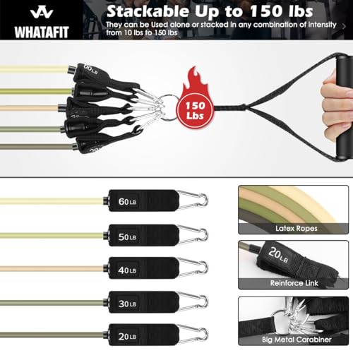 Image of WHATAFIT Resistance Bands, Exercise Bands, Workout Bands with Handles, Door Anchor and Ankle Straps, 5 Resistance Levels Fitness Bands for Strength Training, Physical Therapy, and Home Gym Equipment