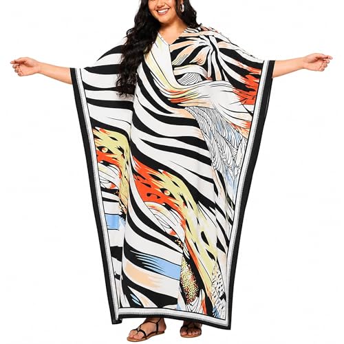 Image of Gypsie Blu Women Plus Size Kaftan Dress Beach Cover Up Maxi Dresses for Women, V-Neck Kimono Sleeve 1X-3X