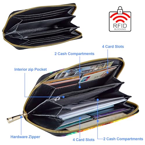 Cute Wallets for Women Girls, Large Capacity PU Leather RFID Blocking Clutch Purse with Wristlet3