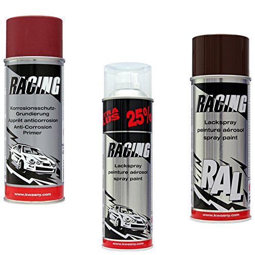 KWASNY_bundle LACKIERSET Universal GRUNDIERUNG +LACKSPRAY RAL 3005 Weinrot +2-Schicht-KLARLACK