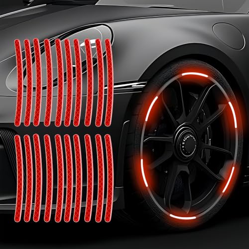 Image of 20PCS Car Wheel Reflective Decorative Strip,Night Safety Warning Stickers,Cars,Motorcycles,Bicycles are Applicable, Colorful and Diverse, a Street The Most Beautiful Car (Red)
