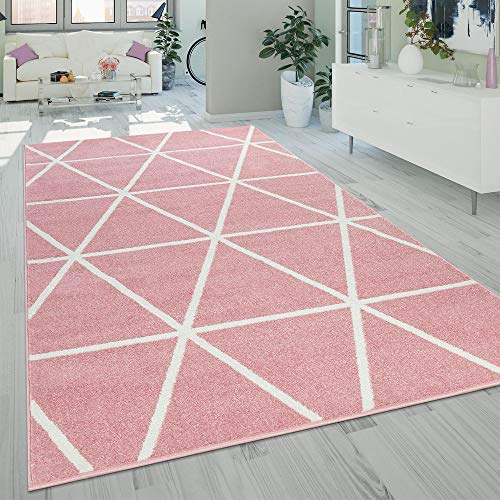 Paco Home Alfombra Salón Pelo Corto Moderna Motivo Geométrico Rombos Rosa Pastel, tamaño:60x100 cm