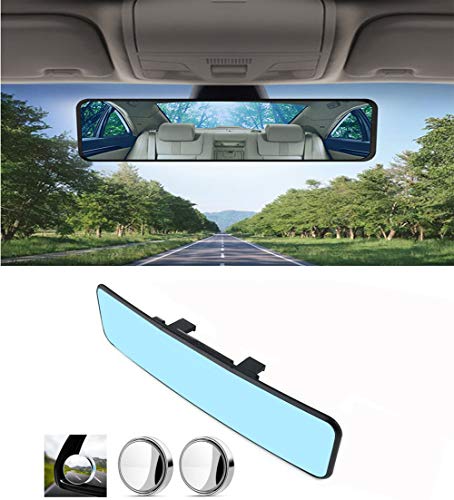 KEMANI 12.2" Anti Glare Car Interior Rear View Mirror, Universal Car Rearview Mirror Panoramic Convex Clip on Wide Angle Rearview Mirror for Car, SUV, CRV Trucksâ€“Curved, Blue12.2in (310mm8mm)