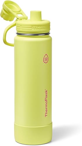 Miniatura 2 de ThermoFlask Botella de agua de acero inoxidable con aislamiento al vacío de doble pared de 24 onzas con tapa de boquilla, color amarillo desagradable