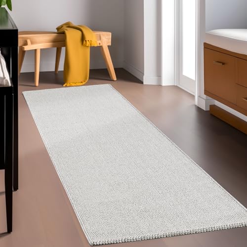 HomebyHome Wohnzimmerteppich Läufer Flur 80 x 250 cm Langlebig Robuster Teppich Cut-Loop Silber -...