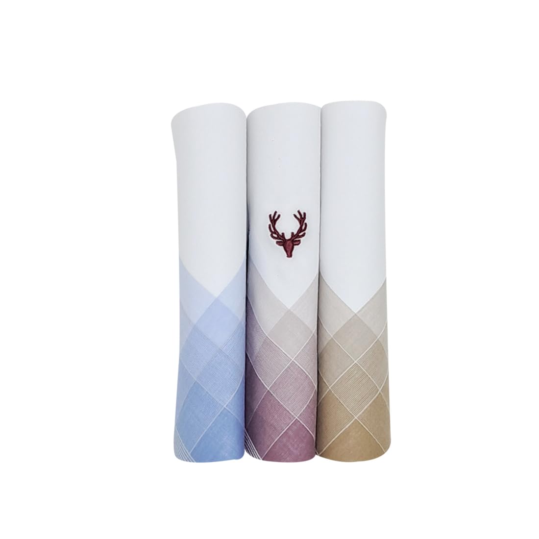 Men's Cotton Color Border Handkerchief (Pack of 3) - Maroon, Blue, Beige