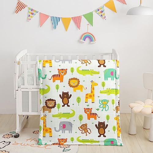Image of Crib Bedding Set,3pcs Nursery Crib Bedding with Comforter Crib Sheet & Crib Skirt,Watecolor Animal Theme Printed Nursery Bedding for Baby Boys and Girls(Lion)