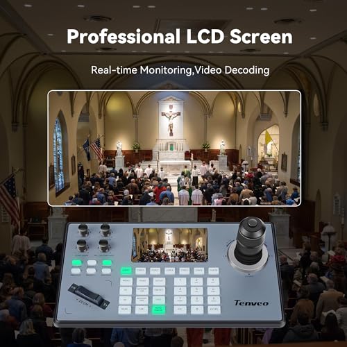Image of Tenveo NDI PTZ Camera Joystick Controller, 5'' LCD Screen Real-time Preview 4D Joystick Controller, NDI License Included, Support NDI PoE VISCA Pelco-D /P RJ45 For Church Live /Events /Live Streaming