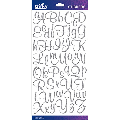 Sticko Small Sticker Alpha-Mural Script-Silver-Glitter (52 Pieces) 52-90108