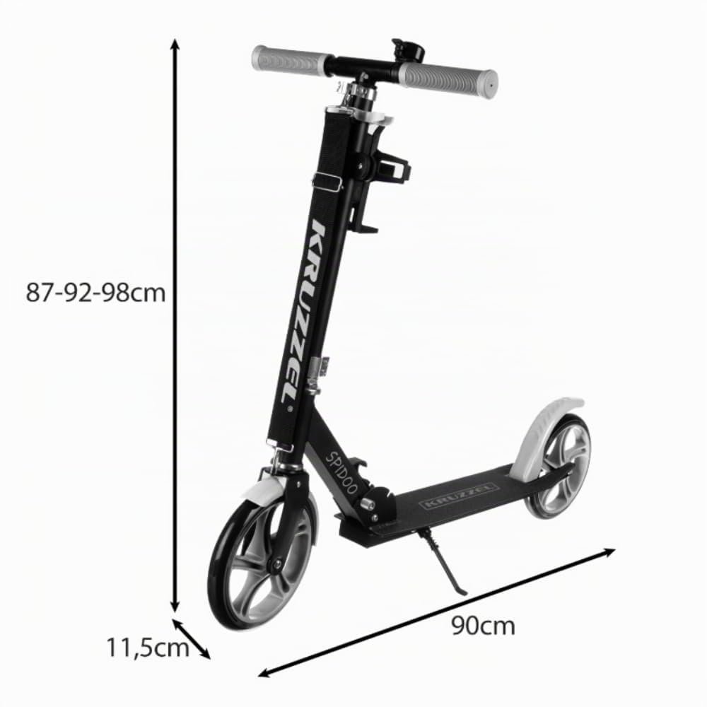 KRUZZEL Roller Kinder Klappbar ab 8 Jahren bis to 100 kg 200-mm-Räder - Höhenverstellbar Lenkrad 87–92–98 cm -Scooter Grau mit Fußbremse und Flaschenhalter - Aluminiumrahmen 25629