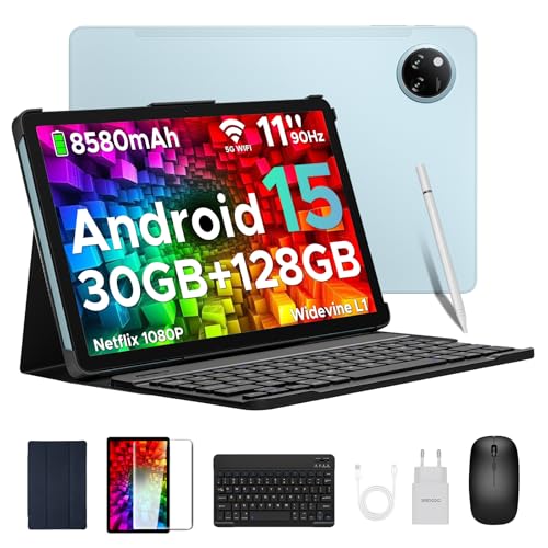 DOOGEE Tab A9 Pro+ Android 15 Tablet mit Tastatur 30GB RAM + 128GB ROM(2TB TF) Widevine L1 Gaming Tablets, 8580mAh, Unisoc T7200 Octa Core, 13MP+5MP, Tablet 11 Zoll mit Maus, Stift, Hülle, Schutzfolie