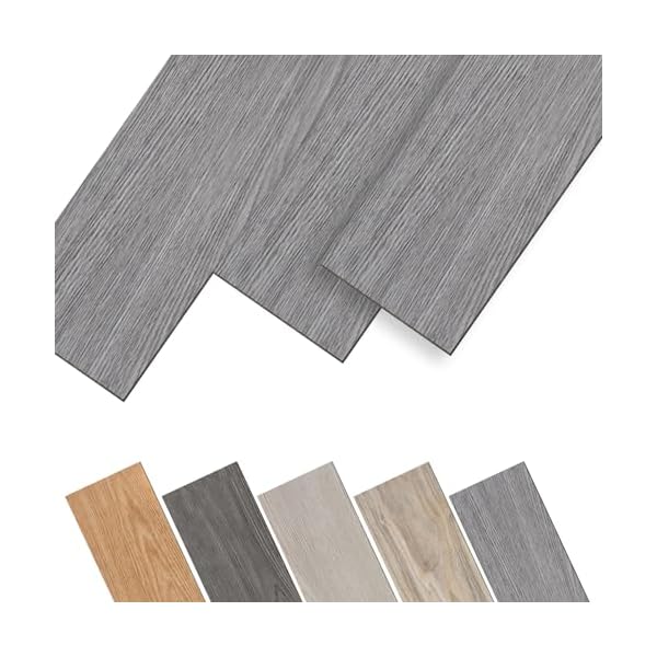 JNGLGO PVC Bodenbelag Vinylboden Selbstklebende Vinyl-Fliesen mit Holz-Optik Wasserdicht Bodenfliesen Rutschfest PVC Boden, 91,44 x 15,24 x 0,2 cm - 36 Stück 5 m², Grau