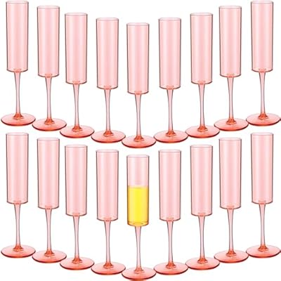 Gerrii 6 oz Acrylic Stemmed Champagne Flutes Unbreakable Plastic Champagne Glasses Reusable Wine Toasting Goblets Crystal Disposable Cocktail Cups for Party, Wedding, Birthday (Pink,18 Pcs)