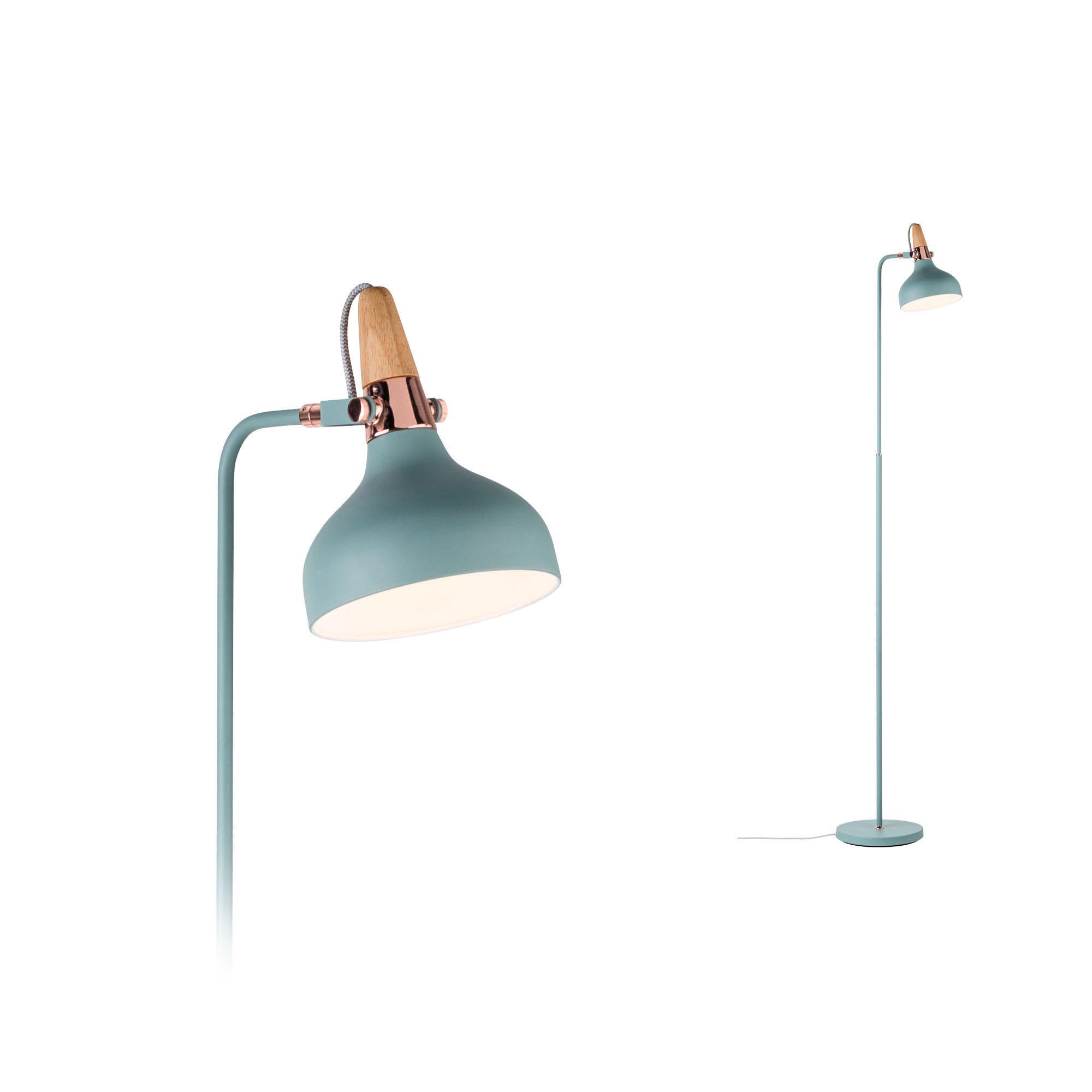Paulmann 79654 Luminaria de pie Neordic Juna máx. 1x20 W, luminaria de pie para lámparas E14, lámpara de pie verde satinado/cobre/madera, bañador 230 V sin fuente de luz