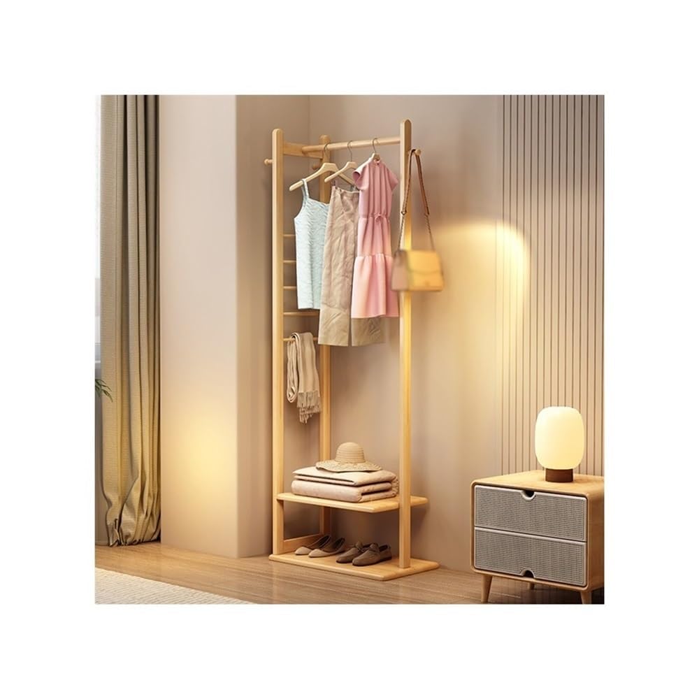 AILIUXIAOYAN Coat Rack Solid Wood Coat Rack Floor Bedroom Clothes Rack Living Room Storage Rack Simple Vertical Balcony Clothes Drying Rack(Wood)