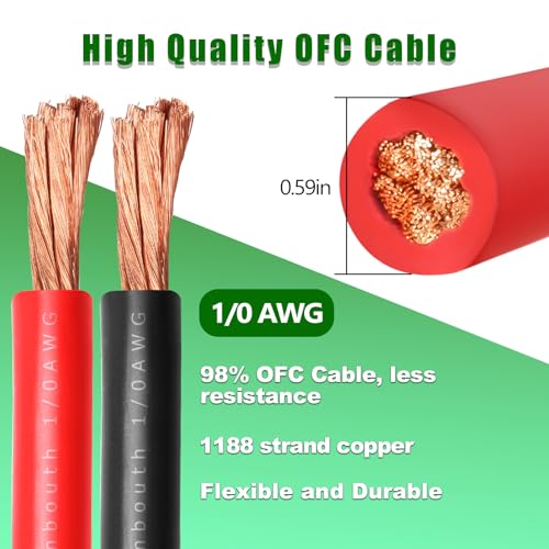 Image of 1 /0 Gauge Battery Cable Copper Wire, 3FT Red+3FT Black 1 /0 AWG Welding Cable Standard USA OFC Wire for Automotive, Battery, Solar, Marine and Generator