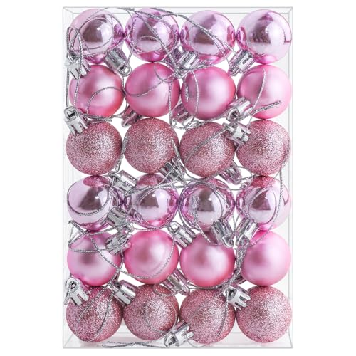 24 palline di Natale infrangibili per albero di Natale, 30 mm, mini palline da appendere per albero di Natale, vacanze, matrimoni, feste, colore: rosa