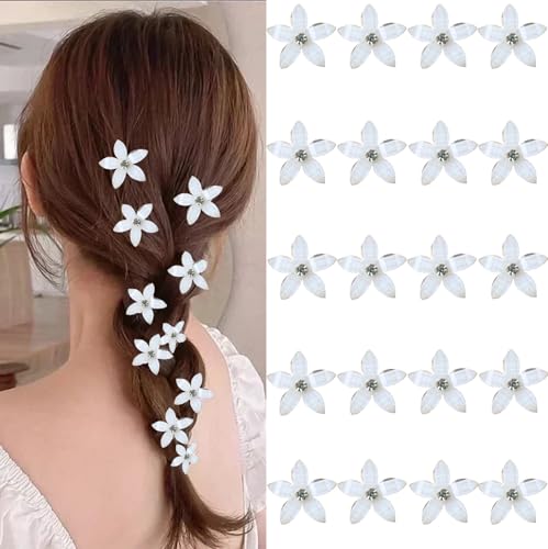 20 pcs pinzas mini flores blancas para cabello mujer