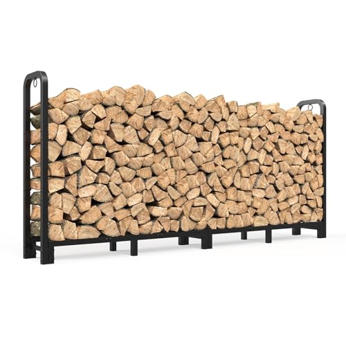 Mr IRONSTONE 8ft Firewood Rack Outdoor Indoor, Upgraded Heavy Duty Adjustable Fire Wood Rack Holds Up to 4500lbs, Fireplace Log Holder Wood Storage for Porch Patio, Easy Assembly - Best Outdoor Firewood Racks