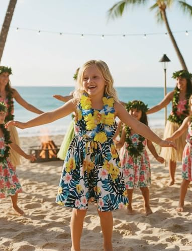 Image of PATPAT Girls Summer Dress Hawaiian Floral Beach Tropical Sundress 2-7 Years