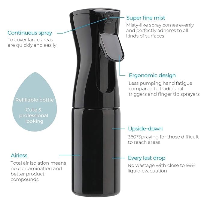 Image of JECOB Refillable Spray Bottles, Spray Bottle For Face, Saloon Sprayer Bottle, Spray Bottles For Hair (300 Ml) - Plastic, Water, Black