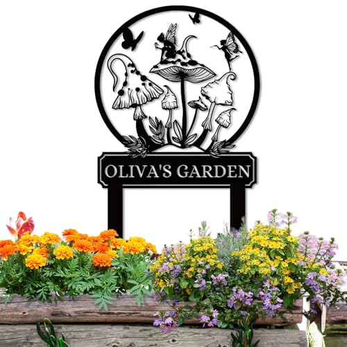Dyoart Personalized Garden Signs | Garden Stake Metal Sign | Customized Fairy Garden Name Sign Yard Sign l Garden Signs Decorative Outdoor | Gardening Decor Gifts for Gardeners