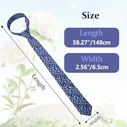 Image of Floral Ties Skinny Tie for Men, Cotton Mens Neckties for Weddings | 2.56'', floral, slim, soft and comfortable, men's neckties for casual, business, party, daily, dating