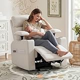 360°Swivel Rocker Recliner Chair with Adjustable Armrests&Headrest,Nursery Glider for Breastfeeding,Oversized Rocking Chairs with Cup Holder,Manual Glider Armchair for Living Room,Bedroom,Beige